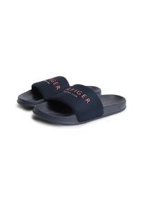 Pantolette Tommy Hilfiger "HILIFGER NEOPRENE POOL SLIDE", Herren, Gr. 48, dunkelblau, Textil, Schuhe Pantolette, Sommerschuh, Poolslide mit Kontrast-Logoschriftzug