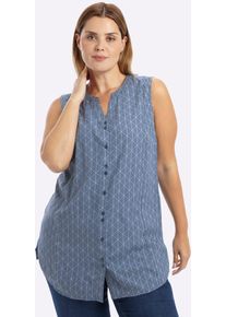 Blusentop sheego, Damen, Gr. 58, bleu, rauchblau, bedruckt, 100% Viskose, gemustert, mehrfarbig, Rundhals, Blusen Blusentop