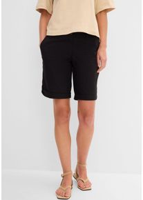 Bermudas bonprix "Stretch Bermuda", Damen, Gr. 48, N-Gr, schwarz, Web, Obermaterial: 97% Baumwolle, 3% Elasthan, unifarben, regular fit kniefrei, Hosen Bermudas, mit krempelbaren Beinen, Regular Fit