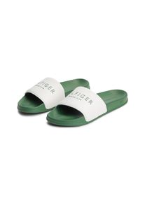 Pantolette Tommy Hilfiger "HILIFGER NEOPRENE POOL SLIDE", Herren, Gr. 47, ivory, gr&uuml;n, Textil, Schuhe Pantolette, Sommerschuh, Poolslide mit Kontrast-Logoschriftzug