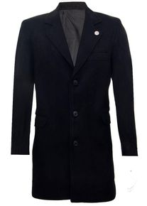 Lange zwarte wollen slim-fit overjas voor heren