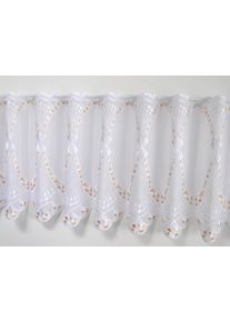 Scheibengardine Stickereien Plauen "F&auml;cher" Gr. 1, wei&szlig; (wei&szlig;, apricot), B:95cm H:40cm, Voile, Polyester, Gardinen, Scheibengardine