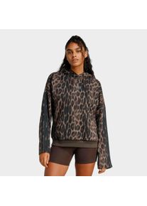 Kapuzensweatshirt adidas Sportswear "W AOP FT HD", Damen, Gr. XL, braun (multicolor, earth strata, shadow braun), Obermaterial: 55% Baumwolle, 36% Polyester, 9% Viskose, normal, Rundhals, angesetztes B&uuml;ndchen, Sweatshirts Kapuzensweatshirt