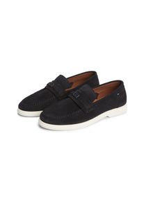 Loafer Tommy Hilfiger "LIGHT SUEDE FLAG HARDWARE LOAFER", Herren, Gr. 46, dunkelblau, Veloursleder, Schuhe Loafer, Slipper, Schlupfschuh, mit modischem Zierriegel und Ziern&auml;hten