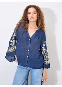 Druckbluse Apricot "Bluse", Damen, Gr. S (36), navy, gewebt, Obermaterial: 63% Viskose CV. 37% Polyester PES., gemustert, V-Ausschnitt, Trompeten&auml;rmel, Blusen Druckbluse, mit Glocken&auml;rmeln