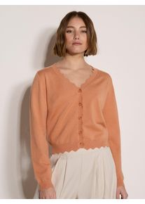 Strickjacke Apricot "Strickjacke", Damen, Gr. M (38), orange (peach), Strick, Obermaterial: 47% Viskose CV. 30% Polyester PES. 23% Nylon NY., uni, V-Ausschnitt, Bogenkante, Strickjacken Strickjacke, Einfarbig