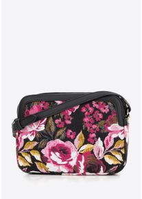 Wittchen Dames crossbody tas van jacquard en eco-leer, zwart en roze