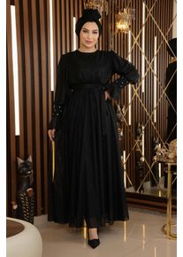Steen Detailed Glitterend Chiffon Avondjurk Zwart