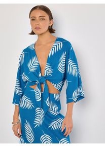 Klassische Bluse Apricot "Bluse", Damen, Gr. L (40), blau, Obermaterial: 88% Viskose CV. 12% Leinen LI., gemustert, Blusen Klassische Bluse, mit Knotenverschluss