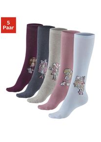 H.I.S. Kniestr&uuml;mpfe H.I.S, M&auml;dchen, Gr. 23-26, bunt (grau melange, hellblau, jeans melange, pflaume, alt rosa), Baumwolle, Elasthan, Polyamid, unifarben, normal, Socken Kniestr&uuml;mpfe, mit eingestricktem Motiv
