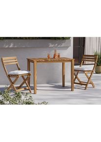 Ambia Garden Balkonset, Akaziefarben, Holz, Akazie, Hartholz, F&uuml;llung: Baumwollf&uuml;llung, 100x59x74 cm, Stuhl klappbar, Gartenm&ouml;bel, Balkonm&ouml;bel, Balkonm&ouml;bel-Sets