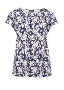 Kurzarmshirt GOLDNER "Kurzgr&ouml;&szlig;e Blaues Shirt ohne Arm aus Slinky", Damen, Gr. 25, blau (marine, wei&szlig;, gebl&uuml;mt), Obermaterial: 92% Polyester PES. 8% Elasthan EL., figurumspielend, U-Boot-Ausschnitt, Sonstiges, Shirts Kurzarmshirt, Slinky-Qualit&auml;t