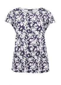 Kurzarmshirt GOLDNER "Kurzgr&ouml;&szlig;e Blaues Shirt ohne Arm aus Slinky", Damen, Gr. 24, blau (marine, wei&szlig;, gebl&uuml;mt), Obermaterial: 92% Polyester PES. 8% Elasthan EL., figurumspielend, U-Boot-Ausschnitt, Sonstiges, Shirts Kurzarmshirt, Slinky-Qualit&auml;t