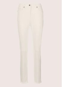 Madeleine Mode Regular-fit-Jeans MADELEINE "Jeans Mid Waist Skinny-Hose mit Fransen", Damen, Gr. 36, N + K Gr, wei&szlig; (wollwei&szlig;), Obermaterial: 92% Baumwolle CO. 6% Polyester PES. 2% Elasthan EL., Modern, normal, Jeans Regular-fit-Jeans, mit Fransensaum