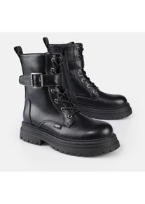 Schn&uuml;rboots Buffalo "LENNOX LACE UP VEGAN", Damen, Gr. 41, schwarz, Lederimitat, Schuhe Schn&uuml;rboots, Bikerboots, Festivalboots, Plateauboots mit Rei&szlig;verschluss