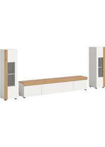 Wohnwand Home Affaire "Svala, Breite 180 cm, Wohnkombination", wei&szlig; (wei&szlig; nachbildung), B:270cm H:34cm T:33cm, Kastenm&ouml;bel-Sets, Wohnwand, stehend u. h&auml;ngend montierbar, Vitrinenschr&auml;nke, Lowboard