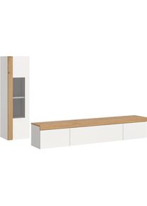 Wohnwand Home Affaire "Svala, Breite 180 cm, Wohnkombination", wei&szlig; (wei&szlig; nachbildung), B:225cm H:34cm T:33cm, Kastenm&ouml;bel-Sets, Wohnwand, stehend u. h&auml;ngend montierbar,Vitrinenschrank, Lowboard