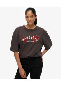 Superdry Damen Night Garden T-shirt in &Uuml;bergr&ouml;&szlig;e Black - Gr&ouml;&szlig;e: 42