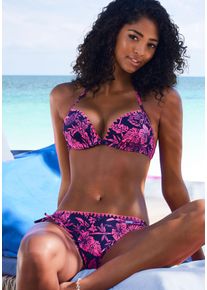 Push-Up-Bikini Venice Beach "Kensi", Damen, Gr. 38, Cup AA, lila (marine, pink bedruckt), Xtra Life LYCRA, bedruckt, kontrastfarbene Details, Bikini-Sets Push-Up-Bikini, mit Kontrasth&auml;kelkante