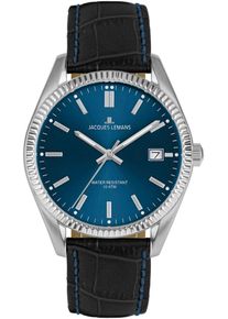 Quarzuhr Jacques Lemans "Derby", schwarz (schwarz, dunkelblau), Armbanduhren, Damen, Quarzuhr, Armbanduhr, Herrenuhr, Damenuhr, Lederarmband, Datum