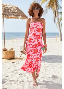 Midikleid Lascana, Damen, Gr. 40, N-Gr, rosa (pink rot floral), Jersey, Obermaterial: 100% Viskose, gebl&uuml;mt, figurbetont ca. Mitte Wade, Kleider Midikleid, in floralem Design mit Volant am Rocksaum