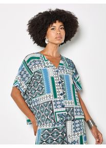 Klassische Bluse Apricot "Bluse", Damen, Gr. XL (42), blau, gewebt, Obermaterial: 90% Viskose LENZING ECOVERO CV LenzEcov. 10% Nylon NY., gemustert, V-Ausschnitt, Gerade, Blusen Klassische Bluse, mit Muster