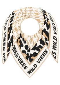 Dreieckstuch Zwillingsherz "Leo Hahnentritt", Damen, beige, Baumwollmischung, Modet&uuml;cher Dreieckstuch, Mustermix, Leo und Hahnentritt, Schriftzug, Mode Tuch