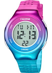 Chronograph Calypso Watches "Color Splash", lila (pink, t&uuml;rkisblau), Armbanduhren, Damen, Chronograph, Armbanduhr, Quarzuhr, Damenuhr, Herrenuhr, digital, Stoppfunktion