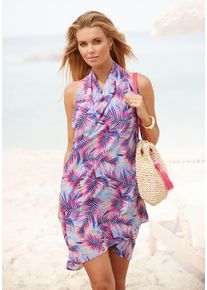 Strandrock Lascana, Damen, Gr. 1, bunt (blau, pink bedruckt), Chiffon, Obermaterial: 100% Polyester, bedruckt, figurumspielend kurz, R&ouml;cke Strandrock, mit Palmendruck, Cover-Up, Strandmode