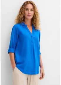 Langarmbluse bonprix "3/4-Arm Bluse mit Leinen", Damen, Gr. 40, blau (azurblau), Web, Obermaterial: 55% Leinen, 45% Viskose, unifarben, figurumspielend normal, Aufschlag, Blusen Langarmbluse, figurumspielende Passform, f&uuml;r vielseitige Alltagslooks