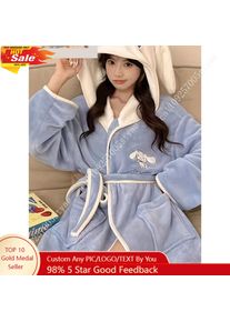 Sanrio My Melody Adorable Hooded Bathrobe with Water-absorbing and Quick-drying Features Cartoon-flannel Bathrobe for Woman