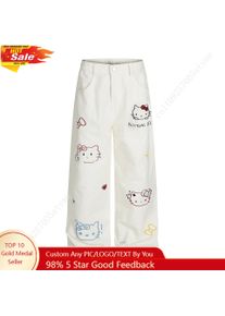 Hello Kitty Jeans Women's Wide Leg Jeans Casual High Waist Baggy Jeans Streetwear Preppy Clothes Pants