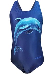 Badeanzug AQUARTI "Badeanzug M&auml;dchen Badeanzug Chlorresistent Muscleback Wassersport", Kinder, Gr. 152, N-Gr, blau (delfin digital blau, dunkelblau), Obermaterial: 100% Polyester PES., Badeanz&uuml;ge Badeanzug