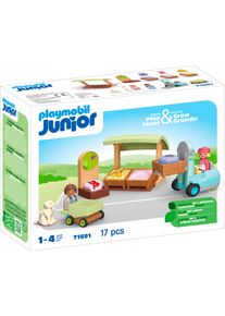 Konstruktions-Spielset Playmobil "Bio-Marktstand & Gabelstapler (71691), JUNIOR", bunt, Spielbausteine, Baby, Kunststoff, Konstruktions-Spielset, Made in Europe