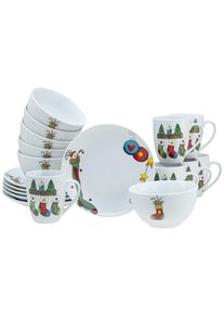 Fr&uuml;hst&uuml;cks-Geschirrset Creatable "Luna Socken, Fr&uuml;hst&uuml;cksset 18-tlg", wei&szlig;, 18 Stk., Porzellan, Geschirr-Sets, Fr&uuml;hst&uuml;cks-Geschirrset, Winterlicher Dekor mit lustigen Sockenmotiven