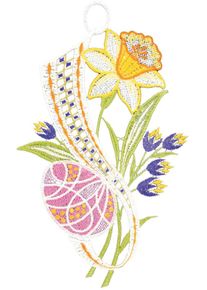 Fensterbild "Fensterbild "Narzisse und Ei" farbig", bunt, B:14cm H:24cm, Polyester, W. REUTER & SOHN - PLAUENER SPITZE, Fensterbilder, Fensterbild