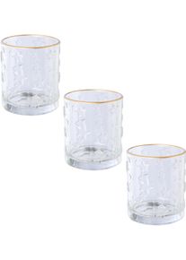 Windlicht CREATIV DECO "Weihnachtsdeko", transparent, H:8cm &Oslash;:7cm, Glas, Kerzenhalter, Windlicht, klares Glas mit Stern-Struktur
