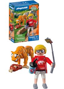 Konstruktions-Spielset Playmobil "Zoo: Tiger und Besucher (72089), Animals & Friends", orange (bunt), Spielbausteine, Kinder, Kunststoff, Konstruktions-Spielset, Made in Europe