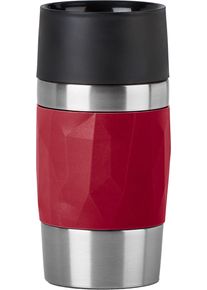 Thermobecher Emsa "Travel Mug Compact", rot (dunkelrot), H:15cm &Oslash;:7,2cm, Edelstahl, Kunststoff, Silikon, Trinkgef&auml;&szlig;e, Thermobecher, 0,3L, Edelstahl, 3h warm/6h kalt, 360Trink&ouml;ffnung, sp&uuml;lmaschinenfest