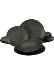 Teller-Set Creatable "Schiefer Black", schwarz, 12 Stk., Steinzeug, Geschirr-Sets, Teller-Set, Teller Set, robuste, kratzfeste, seidenmatte Glasur