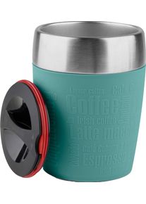 Thermobecher Emsa "Travel Cup", gr&uuml;n, B:8,7cm H:11,2cm, Edelstahl, Silikon, Trinkgef&auml;&szlig;e, Thermobecher, 0,2 Liter, Edelstahl, Trink- und Eisbecher, gummierte Manschette