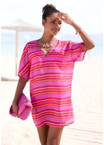 Tunika s.Oliver, Damen, Gr. 38, orange (pink, orange, rot gestreift), Web, Obermaterial: 100% Polyester, gestreift, figurumspielend kurz, tiefer V-Ausschnitt, Tuniken Tunika, mit Streifenmuster