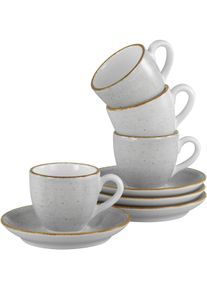 Espressotasse Creatable "Vintage Nature Stein, Espresso-Set, 8-tlg.", grau, 8 Stk., Porzellan, Trinkgef&auml;&szlig;e, Espressotasse, Handgemalt, Gesprenkelt, Rustikales Au&szlig;enband
