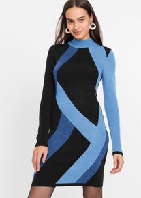 Strickkleid bonprix, Damen, Gr. 48/50 (XL), N-Gr, blau (hellblau, dunkelblau graphisch), Obermaterial: 100% Polyacryl, eng, Kleider Strickkleid, aus Polyacryl, eng anliegende Passform, mit Jacquard-Muster