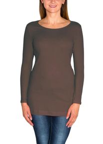 Langarmshirt ALKATO "Damenshirt Alkato Damen Langarm Longshirt Langarmshirt", Damen, Gr. XL, braun (schokoladenbraun), Obermaterial: 92% Baumwolle CO. 8% Elasthan EL., Shirts Langarmshirt