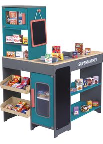Kaufladen Tanner "Moderner Supermarkt", blau (grau, t&uuml;rkis), Kaufl&auml;den, KinderB:55cm H:95cm T:68cm, Holz, Kaufladen, inkl 40 Kaufladenminiaturen; aus Holz, B:55cm H:95cm T:68cm