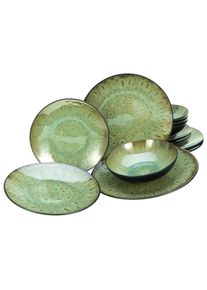 Teller-Set Creatable "Jawa, Teller Set 12-tlg", gr&uuml;n, 12 Stk., Steinzeug, Geschirr-Sets, Teller-Set, Reaktivglasur