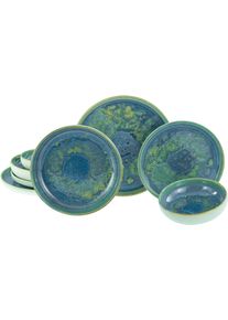 Teller-Set Creatable "Yuki, Teller Set 8-tlg", gr&uuml;n, 8 Stk., Steinzeug, Geschirr-Sets, Teller-Set, Reaktiver intensiv leuchtender Digitaldruck