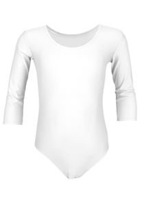 Turnanzug AQUARTI "Body M&auml;dchen Ballett Trikot 3/4 Arm", M&auml;dchen, Gr. 140, wei&szlig;, Obermaterial: 80% Polyamid PA. 20% Elasthan EL., Sportanz&uuml;ge Turnanzug