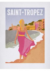 Bild Komar "Vintage Travel Saint-Tropez", bunt (farbe bild(er): bunt), B:30cm H:40cm, Holz, Papier, Bilder, Bild, Wandbild zur Dekoration - ohne Rahmen